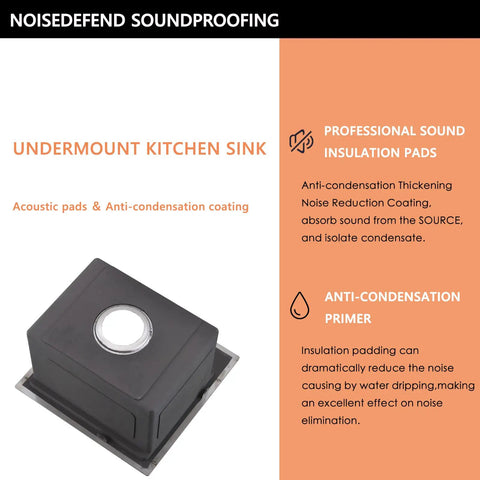 Undermount kitchen sink with noise reduction pads, anti-condensation features, and professional soundproofing.
