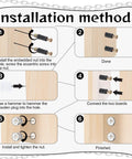 Installation steps for Durable Furniture Cam Lock Set with 20 cam nuts, screws, and expansion nuts for DIY assembly and repairs.