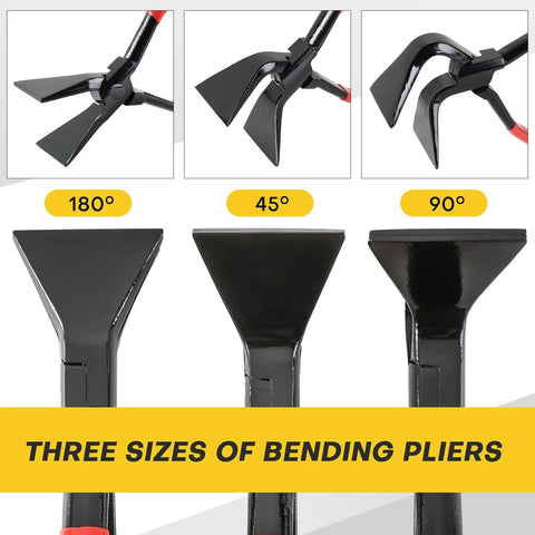 Acymner three-piece sheet metal bending pliers set; black hand seamers with 180°, 45°, and 90° jaws