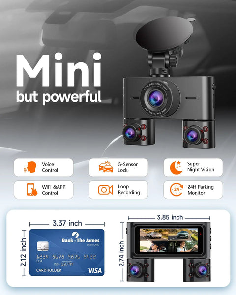 360 Degree Dash Cam For Cars With Front Interior And Rear 4 Channel FHD 1080P Quad Camera All Around Coverage Built In WiFi view