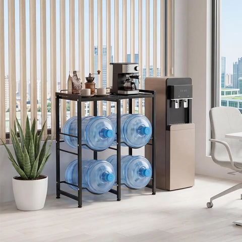 5 Gallon Water Jug Holder 2-Tier Stand With Tabletop Shelf Built To Last Heavy-Duty Carbon Steel Build For Easy Countertop Organization