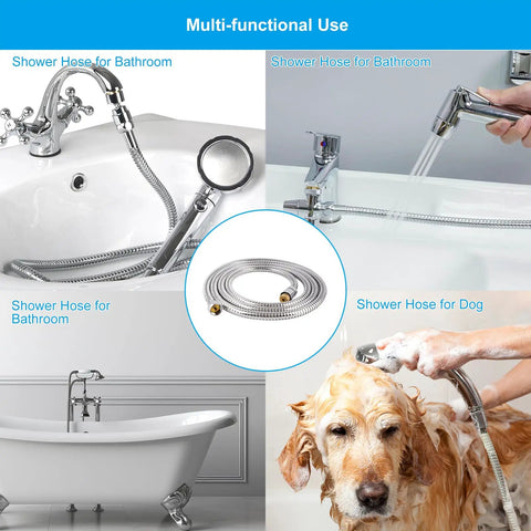 All Metal Shower Hose 119 Inch Stainless Steel Extra Long Replacement With Brass Insert And Nut Anti Twist Flexible Chrome Handheld Shower Head Hose Extension Built To Last in bathroom and pet washing settings.