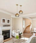 Gradient Gold Glass Globe Pendant Light 1 Light for Kitchen Island Mid Century Modern Hanging Fixture in living room view