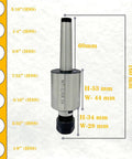 Shank Rotary Broach Kit With ER16 Adapter and 7 Square Broaches dimensions and specifications displayed