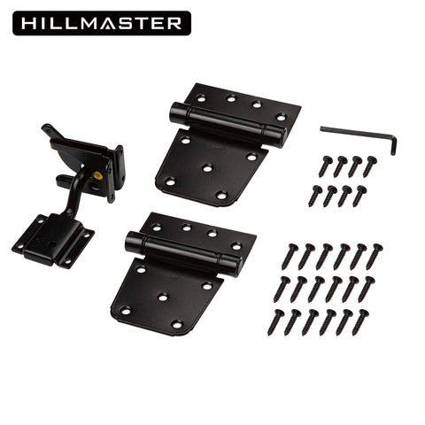 Heavy Duty Gate Latch Kit For Wood And Vinyl Fences With Self Locking Gate Latch And 2 Pack 3.5 Inch Spring Tee Hinges Black Finish
