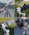 All-Purpose Alt Azimuth Telescope Mount For Tripods With 3/8 Inch Thread displayed with telescopes outdoors