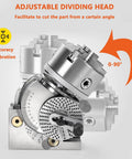 Heavy Duty Indexing Head For Milling Machine With Vertical Horizontal Rotary Table And Precision Tailstock Mount Built Like A Tank For 4 5 6 Inch Chucks Dead On Target Tilting for precise angle cuts.
