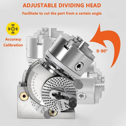 Heavy Duty Indexing Head For Milling Machine With Vertical Horizontal Rotary Table And Precision Tailstock Mount Built Like A Tank For 4 5 6 Inch Chucks Dead On Target Tilting for precise angle cuts.