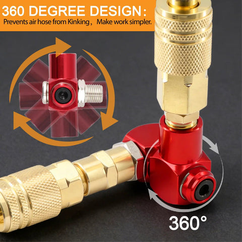 48 Piece One Quarter Inch Quick Connect Air Hose Fittings Kit With Swivel Brass Plated Pneumatic Tool Couplers And Plugs Set For Pneumatic Tools Built To Last Heavy Duty Leak Proof 300 PSI, red swivel fitting