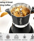 Stovetop Espresso Maker Moka Pot For Home Barista Quality Espresso 6 Cup 10 Oz Black Greca Italian Style Coffee Brewer