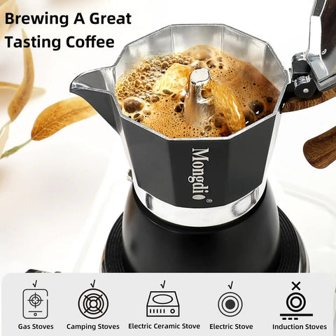 Stovetop Espresso Maker Moka Pot For Home Barista Quality Espresso 6 Cup 10 Oz Black Greca Italian Style Coffee Brewer