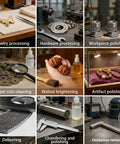 Collage of jewelry processing, hardware, workpiece polishing, walnut brightening, artifact polishing, deburring, chamfering, oxidation removal