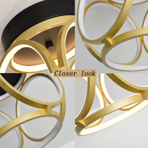 Dope Gold And Black Round LED Flush Mount Light with 2000 Lumen 3000K Warm White Finish Close To Ceiling Modern Mid Century