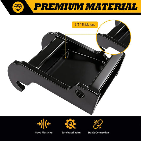Close-up of Quick Attach X Change Excavator Coupler Bracket in 3/4 inch black coated steel for E Series mini excavators