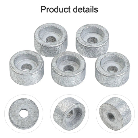 Five round zinc anodes from 5 Pcs Marine Round Zinc Anodes For Suzuki Outboard 4 Stroke Motors, Anti Rust Engine Protection, Replacement Set, Premium Zinc Alloy Shield To Extend Engine Life In Harsh Marine Environments, OEM Compatible.