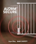 Adjustable Baby Gate For Stairs And Doorways From 29.5 To 41.3 Inches Wide, 30 Inches Tall, with alarm feature visible