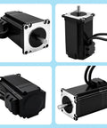 Four views of the stepper motor from Five Axis CNC Controller Kit With Closed Loop NEMA 23 Stepper Motors DSP Easy Servo 2 Nm Torque 1000 Line Encoders 1000 RPM 24-80V DC Stepper Driver 350W Power Supply Mach3 Control Card Plug And Play Pro Grade Machining Setup.