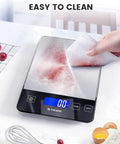 Smart 33 Lb Digital Kitchen Scale For Baking And Cooking, waterproof tempered glass cleans easily with cloth, display shows 0