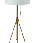 Go-To Mid-Century Adjustable Tripod Floor Lamp in Matte Gold with White Drum Shade, Pull-Chain On/Off, Sleek Gold Finish