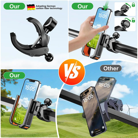 Comparison of 2-In-1 Golf Cart Phone Holder Mount With Magnetic Base And Vise Clamp for EZGO, Club Car, Yamaha golf carts.