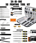 43-Piece Pro 3D Printer Tools Kit With Grab-And-Go All-In-One Maintenance And Cleaning Set displayed with tools and case