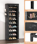 Tall 10 Tier Shoe Rack With Cover Narrow Free Standing Closet Organizer With Four Side Pockets Holds 18 To 22 Pairs Of Shoes