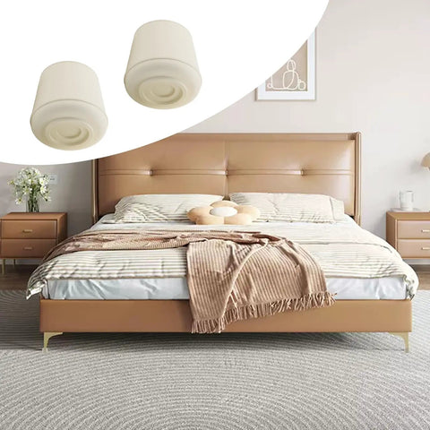 Built Tough White One Inch Round Chair Leg Caps Soft Rubber Floor Savers Anti Slip Furniture Pads shown with a modern bedroom setting.