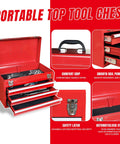 Rolling Garage Tool Organizer With Detachable 3 Drawer Chest and smooth rail drawers, red steel portable tool box