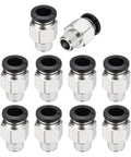 10 Pack Push To Connect Fittings For 1 Eighth NPT Pneumatic Systems, Nickel Plated Brass Straight Male Adapters, Fits 8mm Tubing