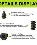 620 Pcs M3 Wood Screws Kit With Phillips Flat Head Four Size Assortment 6 8 10 12 mm Heavy Duty Black AntiCorrosion Coated details view