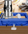 Pro Grade Door Hinge Mounting Template Kit With Mortise Opener And Locking Clips For Three To Five Inch Hinges on a workbench