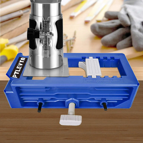 Pro Grade Door Hinge Mounting Template Kit With Mortise Opener And Locking Clips For Three To Five Inch Hinges on a workbench