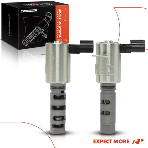 Left And Right Engine Variable Valve Timing VVT Solenoid 2 Piece Set For Toyota Camry Highlander Sienna Avalon Solara RX300 RX400h 3.0L 3.3L Replacement 15330-0A010 15340-0A010, showing two metal solenoids with black connectors on a white background