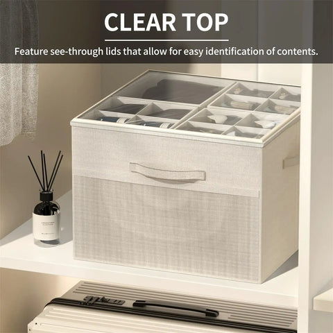 Foldable Closet Shoe Organizer Set, 2 Pack With Adjustable Dividers And Clear Cover, Space Saving Vertical Design in shelf