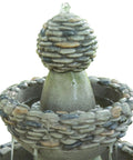 Top view of Outdoor Three Tier Zen Style Pedestal Water Fountain With Stone Trim And Pump Two Point Six Four Gallon Capacity