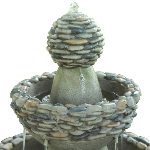 Top view of Outdoor Three Tier Zen Style Pedestal Water Fountain With Stone Trim And Pump Two Point Six Four Gallon Capacity