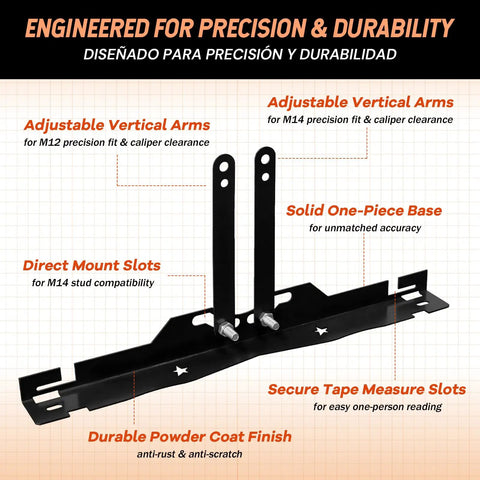 Heavy Duty Wheel Alignment Tool Kit Featuring Dead Nuts Accurate One Piece Toe Plates Plus Integrated Tape Measures For M12 M14 Studs Easy Diy Front End Adjustment To Get Your Ride Dead Center For Cars Trucks Suv Slick Steel Build