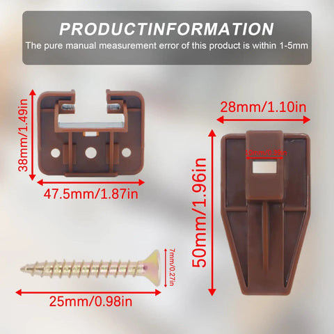 10 Sets Brown Plastic Drawer Track Slides And Glides With Mounting Screws For Home Makeovers Hella Durable No Sweat Setup Smooth Glide Replacement Hardware image showing dimensions and details.