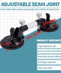 Front view of adjustable seam joint clamp with black and silver finish and vacuum suction cups for granite countertops.