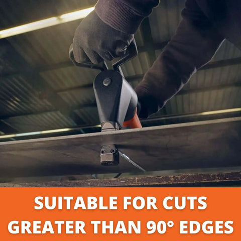 Corded Metal Nibbler For Pros Cuts Up To 6 Gauge On Sheets Profiles Trapezoid And Corrugated Metal in use on a metal sheet