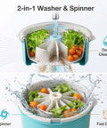 Electric Salad Spinner And Produce Washer To Wash And Spin Dry Leafy Greens Berries Or Fresh Veggies Fast With A Steady Non Slip Base That Makes Kitchen Cooking And Cleanup Totally Hassle Free In Blue with water and greens.