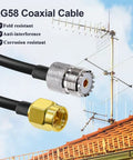 SMA To UHF Coax Extension Cable 20 Inch RG58 50 Ohm Plug And Play Pigtail For CB Ham Radio And WiFi Antennas in front of antenna