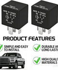 Heavy Duty 5 Pin Automotive Relay 12V 40A Plug In And Go Fuel Pump Starter Switch For Ford F150 Explorer Expedition Transit Runs Smooth Takes A Beating Every Day 2 Pack, showing two black relays with terminal pins.