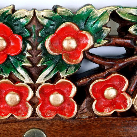 Handcrafted Wooden Wall Mounted Coat Rack Hook Multi Purpose Storage For Entryway Mudroom Bedroom floral design close-up