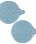 M METERXITY 2-Pack 5.9 in Silicone Tub Stopper, Bathtub Drain Stopper in light blue, round shape with textured surface.