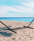 12 Foot Hammock Stand For Two Built Tough, Heavy Duty Steel Frame Supports Up To 450 Lbs on beach with rust resistant black finish