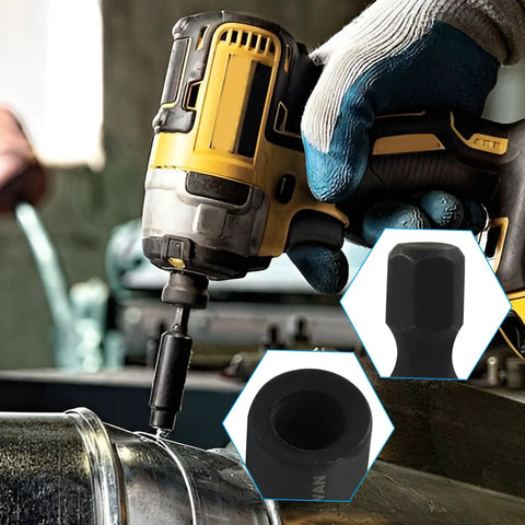Heavy Duty Chrome Vanadium Hanger Bolt Driver And Threaded Insert Driver With Quarter Inch Drive in use with a power drill.