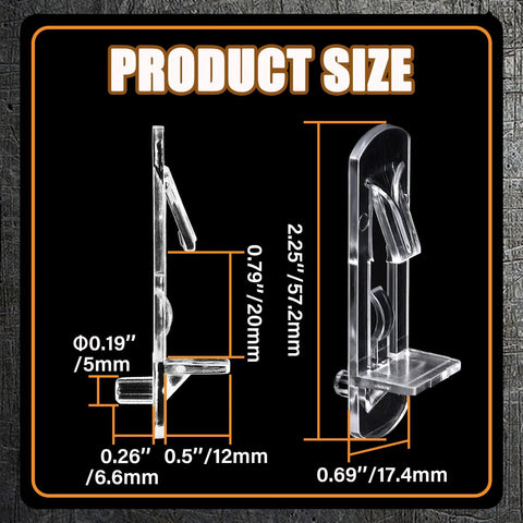 Clear Plastic Locking Shelf Pegs 5mm Diameter Self Locking Shelf Pins for 3/4 Inch Thick Shelves 20 Pieces detailed dimensions