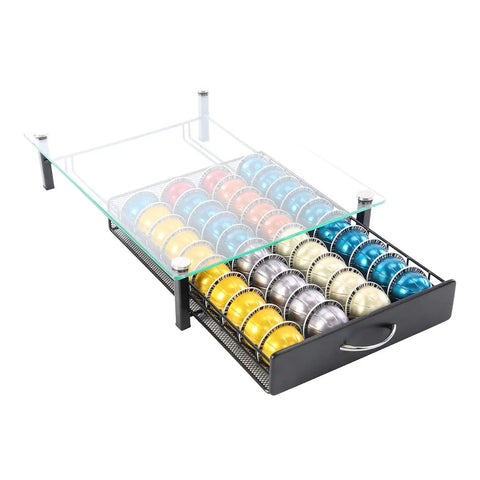 Nespresso Pod Drawer Organizer With Crystal Tempered Glass Tray Holds 40 Vertuo Pods Clear Coffee Capsule Storage