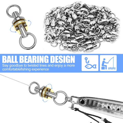 50 Pack Ball Bearing Fishing Swivels Set Black Nickel Heavy Duty Stainless Snap Connectors For Leader Lures And Tackle Saltwater Safe Snag Free Terminal Gear Built Tough For Big Fish ball bearing swivels